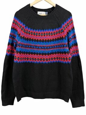 Vintage Topman 90s Y2K Fair Isle Knit Sweater Black Wool Blend Size Large